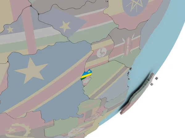 Ruanda auf Globus mit Flaggen — Stockfoto