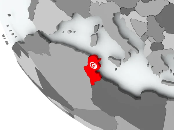Vlag van Tunesië op politieke wereldbol — Stockfoto