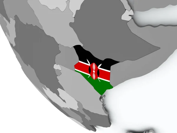 Siyasi dünya üzerinde Kenya Cumhuriyeti bayrağı — Stok fotoğraf