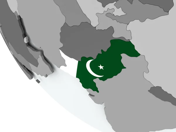 Pakistans flagga på politiska jordglob — Stockfoto