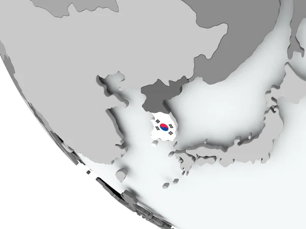 Sydkorea flagga på politiska jordglob — Stockfoto