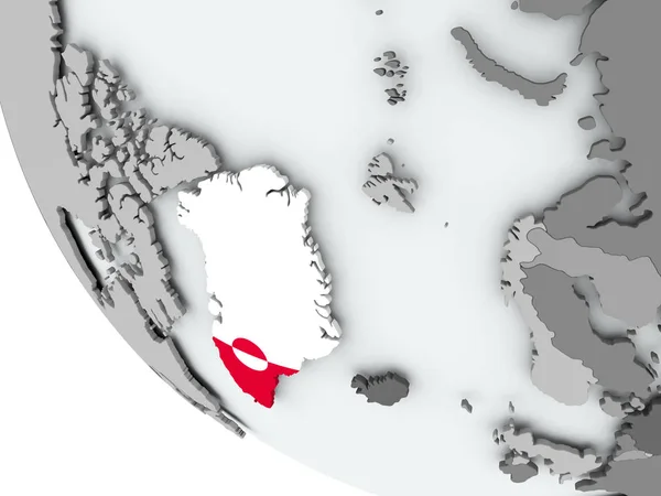 Vlag van Groenland op politieke wereldbol — Stockfoto