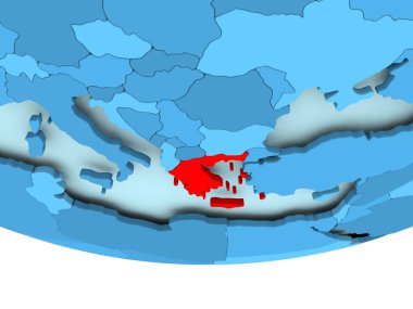 Yunanistan'ın mavi haritada kırmızı