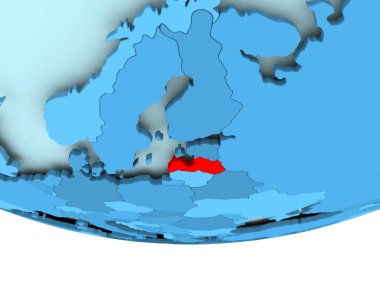 Mavi haritada kırmızı Letonya
