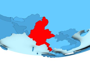 Mavi haritada kırmızı Myanmar