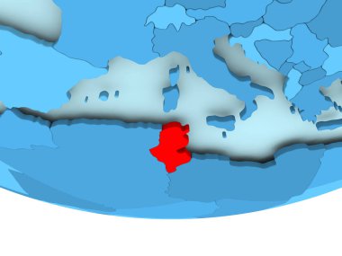 Mavi haritada kırmızı Tunus'ta