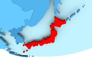 Mavi haritada kırmızı içinde Japonya