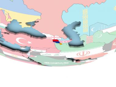 Dünya üzerinde bayrak ile Ermenistan Haritası