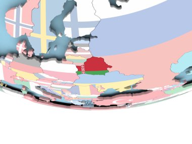 Dünya üzerinde bayrak ile Beyaz Rusya Haritası