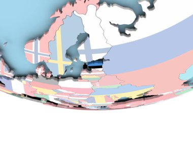 Dünya üzerinde bayrak ile Estonya Haritası