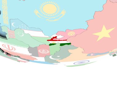 Dünya üzerinde bayrak ile Tacikistan Haritası
