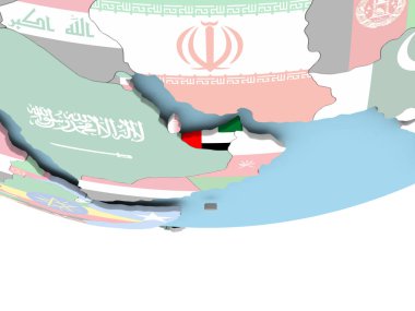 Dünya üzerinde bayrak ile Birleşik Arap Emirlikleri Haritası