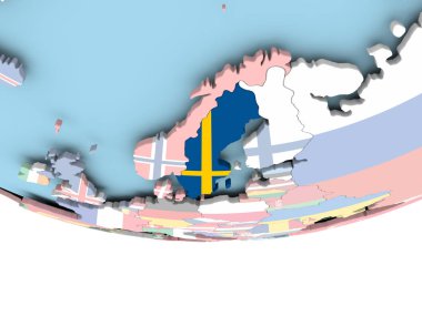 Dünya üzerinde bayrak ile İsveç Haritası