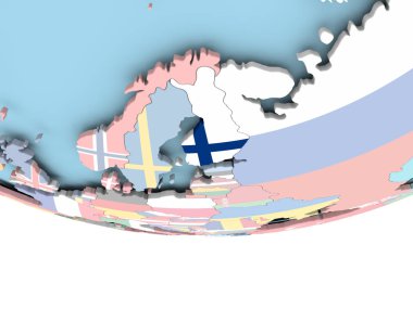 Dünya üzerinde bayrak ile Finlandiya Haritası