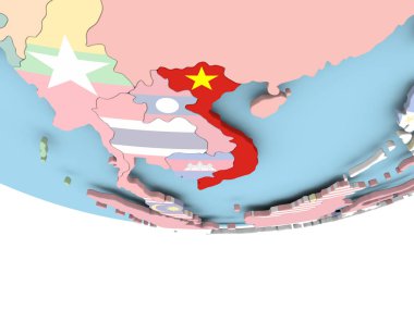 Vietnam Haritası dünya üzerinde bayrak ile