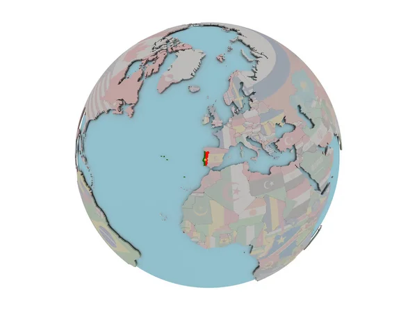 Portugalia cu steag pe glob — Fotografie, imagine de stoc