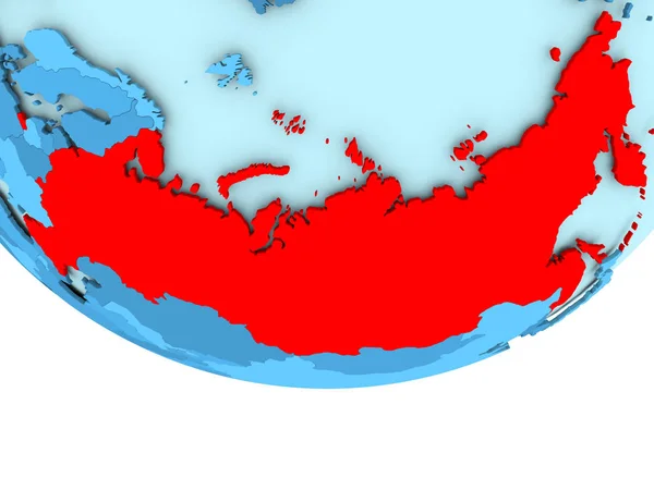 Russie en rouge sur carte bleue — Photo