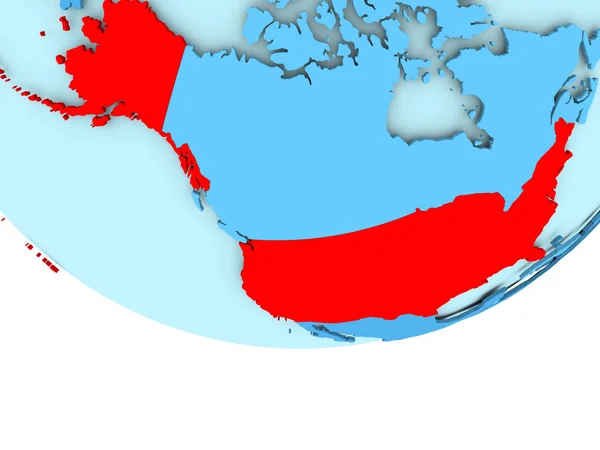 USA i rött på blå karta — Stockfoto