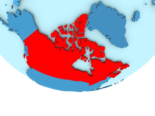 Canada in red on blue map — Stock Photo, Image