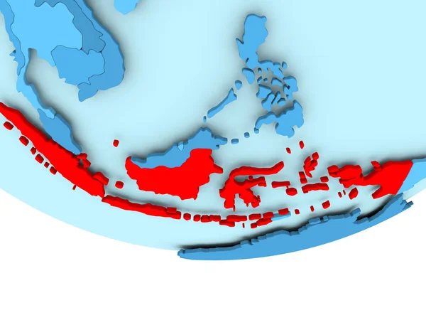 Indonezja na czerwono na mapie miasta niebieski — Zdjęcie stockowe