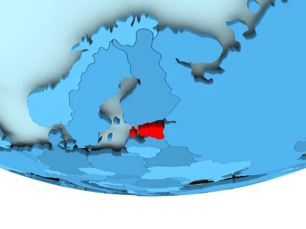 Estónia em vermelho no mapa azul — Fotografia de Stock