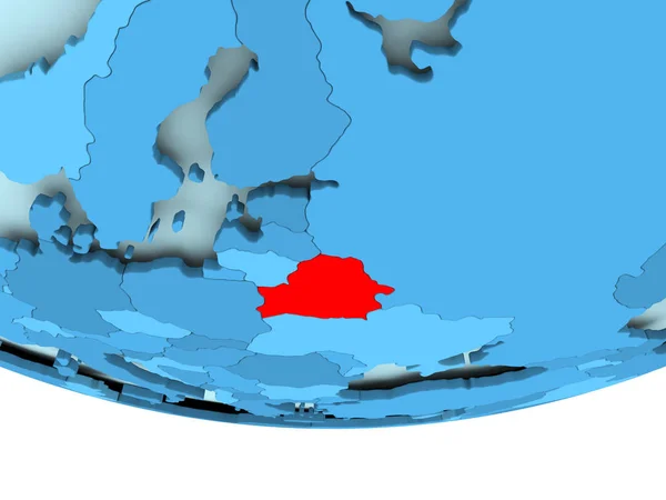 Bielorrússia em vermelho no mapa azul — Fotografia de Stock