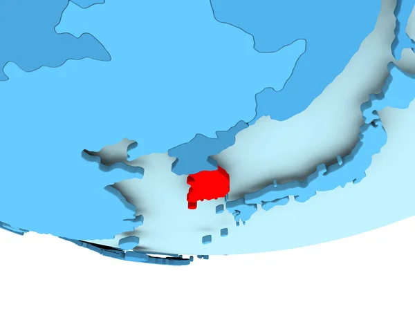 South Korea in red on blue map — Stock Photo, Image