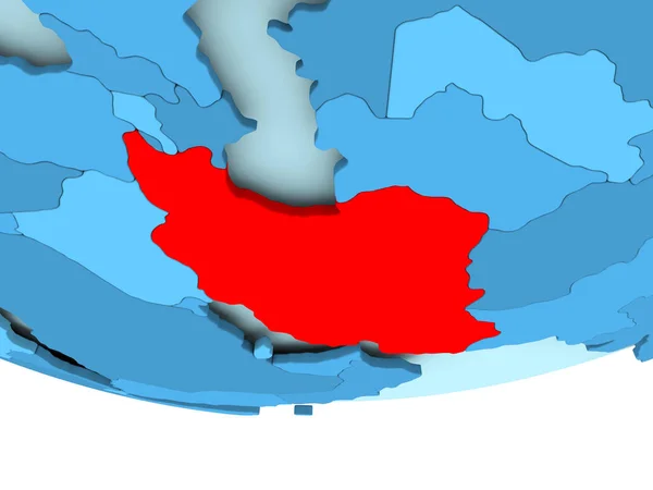 Iran in het rood op blauwe kaart — Stockfoto