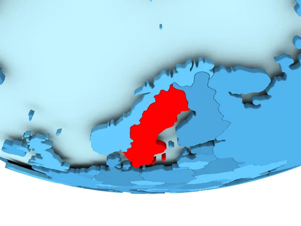 Szwecja w kolorze czerwonym na mapie miasta niebieski — Zdjęcie stockowe