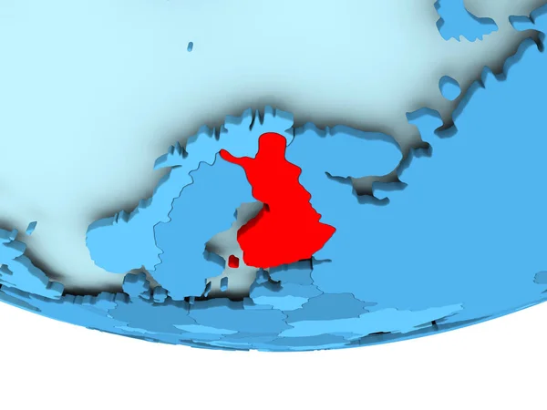 Finland i rött på blå karta — Stockfoto