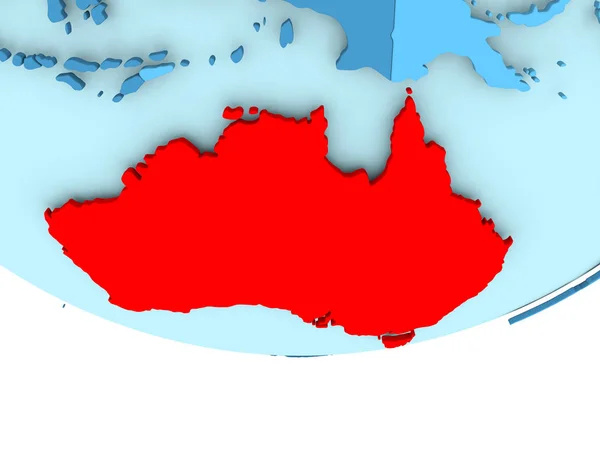 Australia en rojo en el mapa azul — Foto de Stock