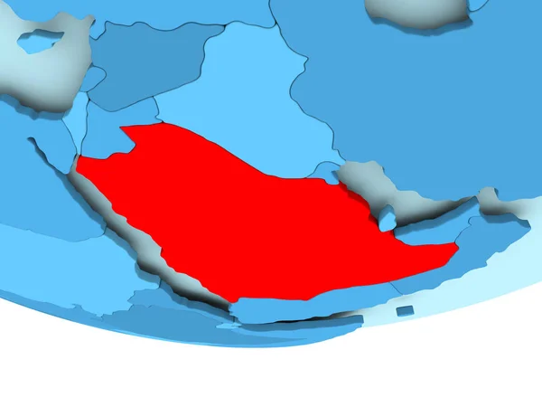 파란 지도에 빨간색으로 사우디 아라비아 — 스톡 사진
