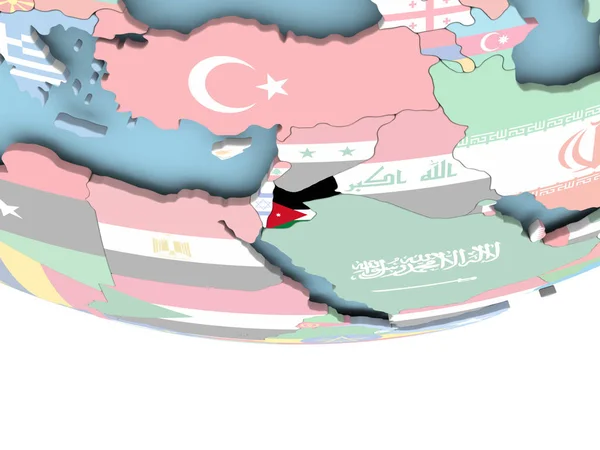 Mapa da Jordânia com bandeira no globo — Fotografia de Stock
