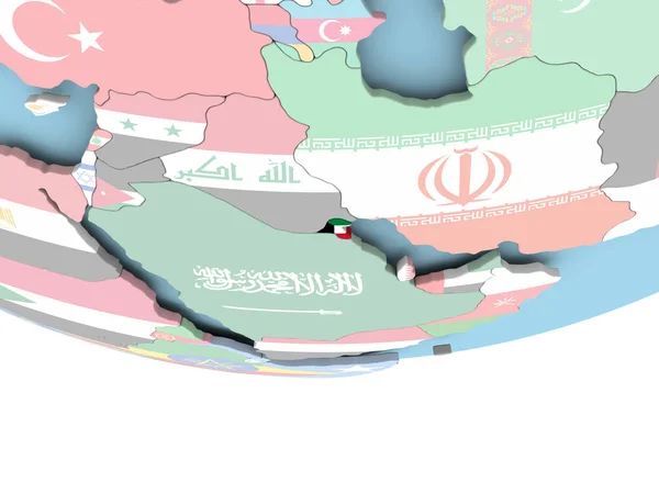 Mappa del Kuwait con la bandiera sul globo — Foto Stock