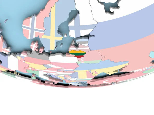 Mapa Litwa z flagą na całym świecie — Zdjęcie stockowe