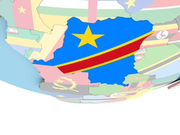 Mapa da República Democrática do Congo com bandeira no globo — Fotografia de Stock