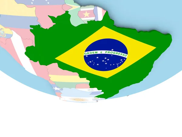 Mapa de Brasil con bandera en el globo — Foto de Stock