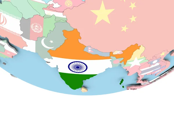 Χάρτης της Ινδίας με σημαία στον κόσμο — Φωτογραφία Αρχείου