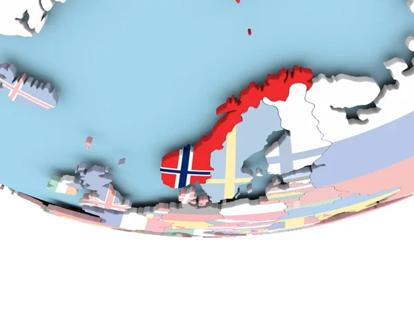 Norveç Haritası dünya üzerinde bayrak ile — Stok fotoğraf