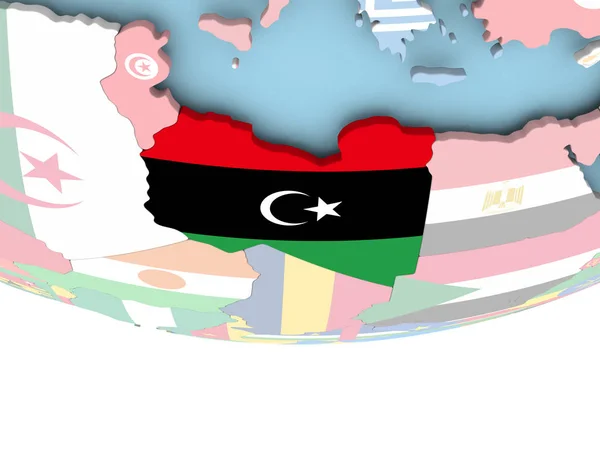 Map of Libya with flag on globe — Stock Photo, Image