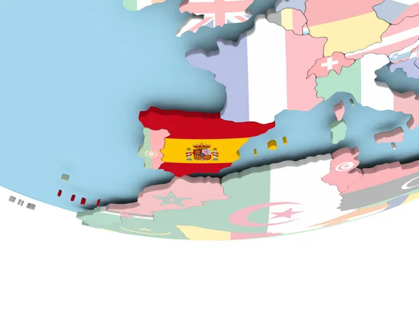 Mapa da Espanha com bandeira no globo — Fotografia de Stock