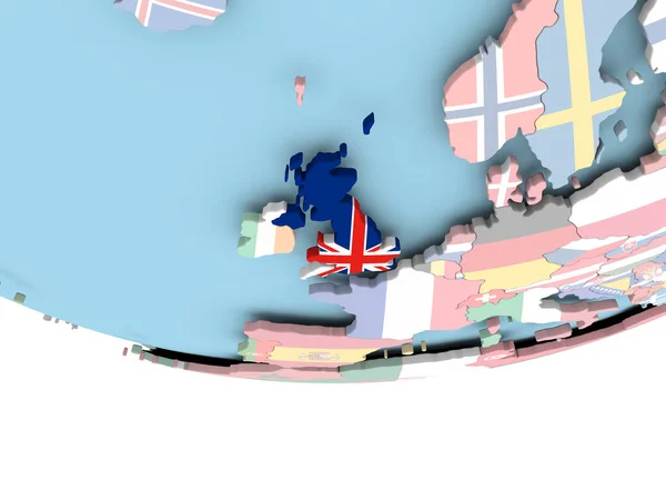 Mapa Velká Británie s vlajkou na zeměkouli — Stock fotografie