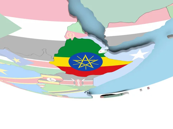 Map of Ethiopia with flag on globe — Stock Photo, Image