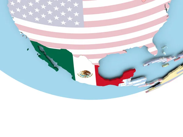Karta över Mexiko med flagga på Globen — Stockfoto
