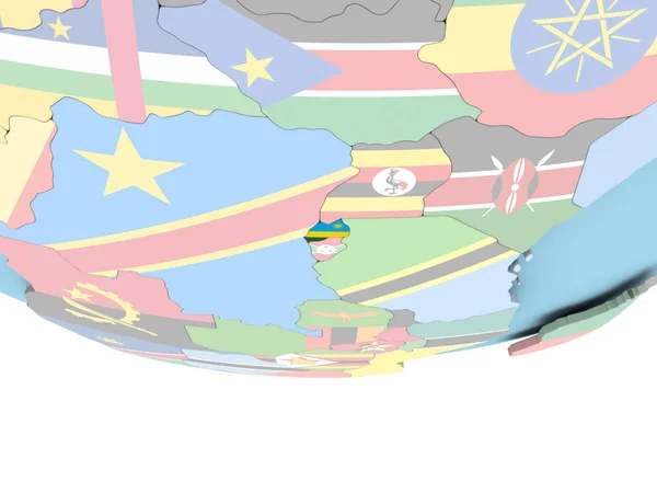 Karta över Rwanda med flagga på Globen — Stockfoto