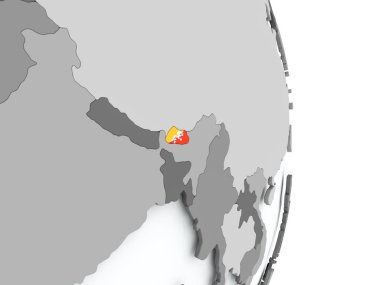 Bhutan Haritası bayrak ile