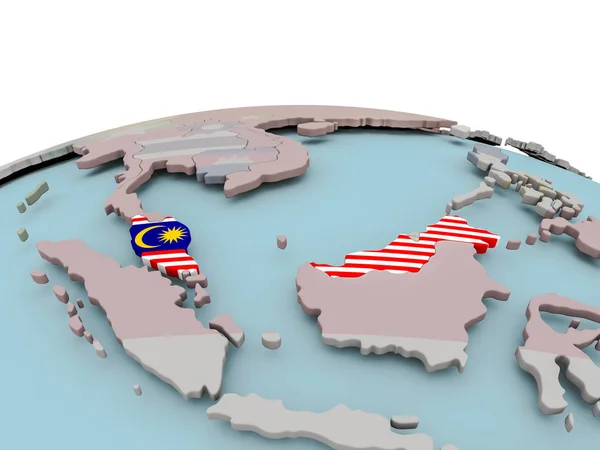 Politische Landkarte von Malaysia auf Globus mit Flagge — Stockfoto