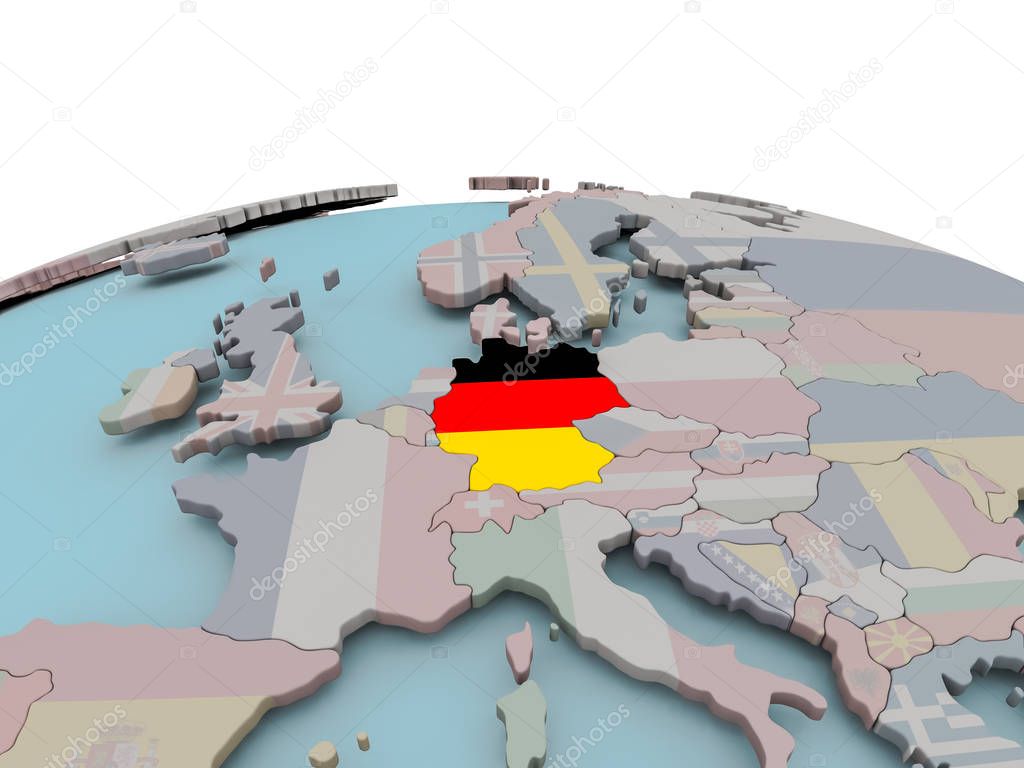 Political map of Germany on globe with flag
