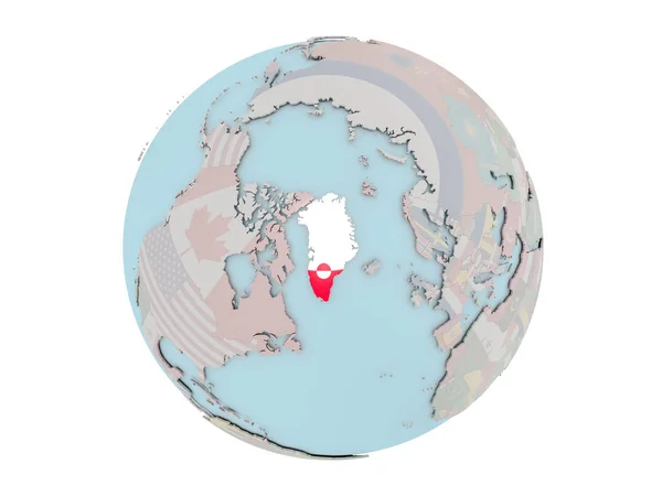 Grönland mit Flagge auf Globus — Stockfoto