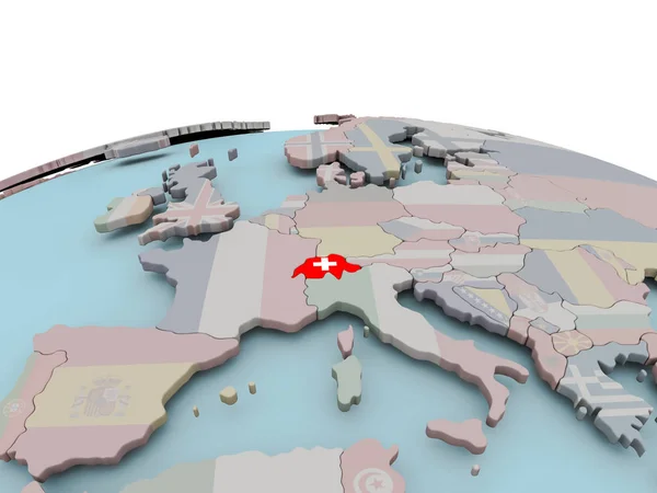 Carte politique de la Suisse sur le globe avec drapeau — Photo